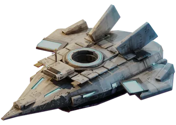 A heavy wedge hull with raised armour fins.
