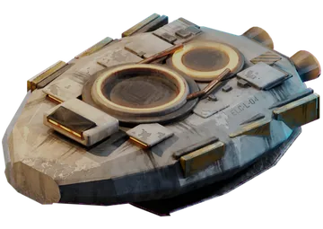 A rounded hull with twin open mount rings.