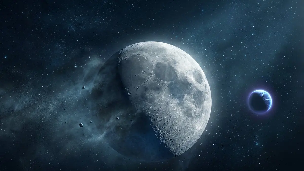 The Moon and a distant small planet against deep space, the first stop on the campaign map.